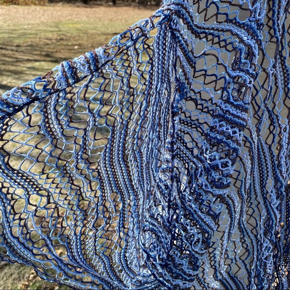 LUCKY BRAND SWIM COVERUP BLUE BROWN NET BOHEMIAN SHEER OS ONE SIZE